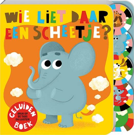 Geluidenboekje ‘Wie Liet Daar Een Scheetje?’ met kleurrijke illustraties en scheetgeluiden