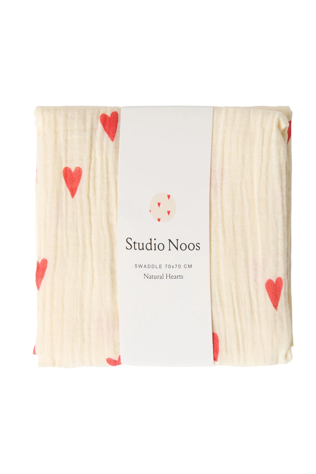 Studio Noos tetradoek 70x70 cm in  beige met hartjesprint van bio katoen