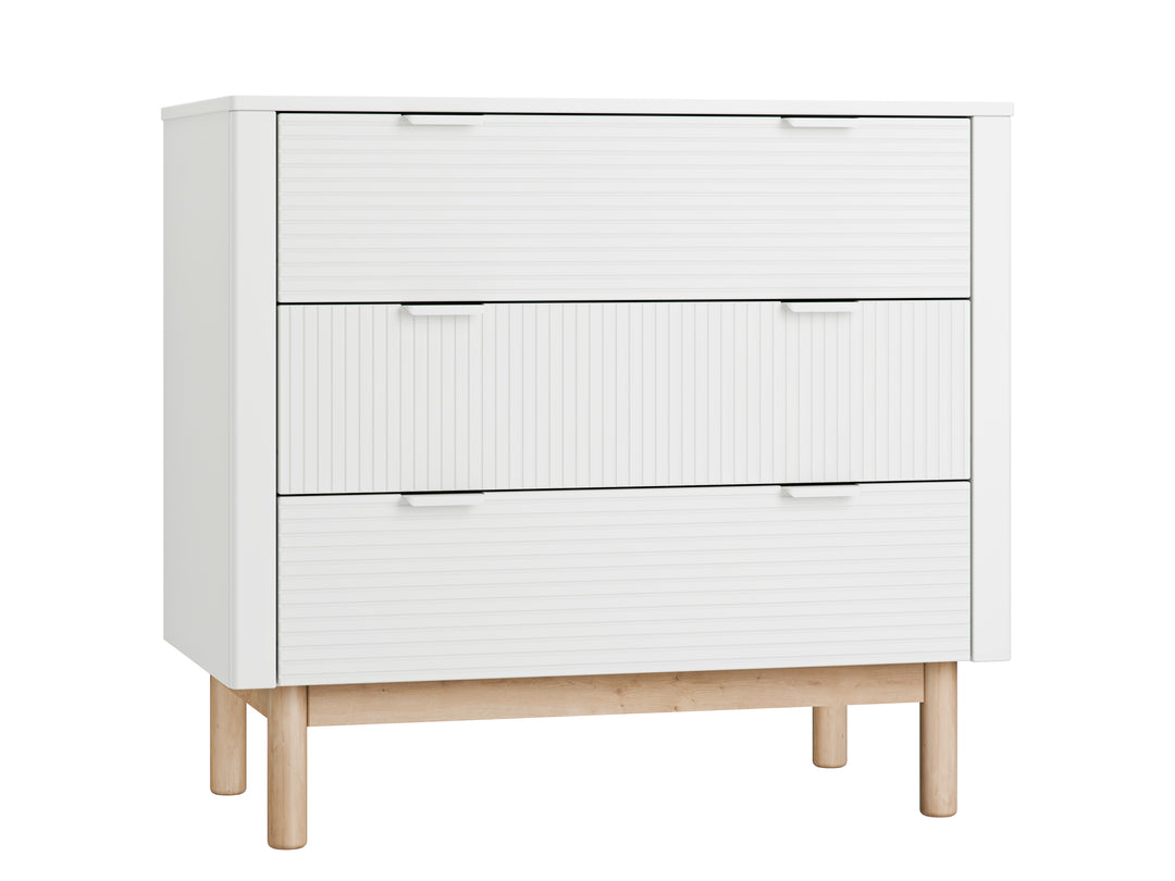 Witte Pinio Miloo commode met 3 lades en houten poten