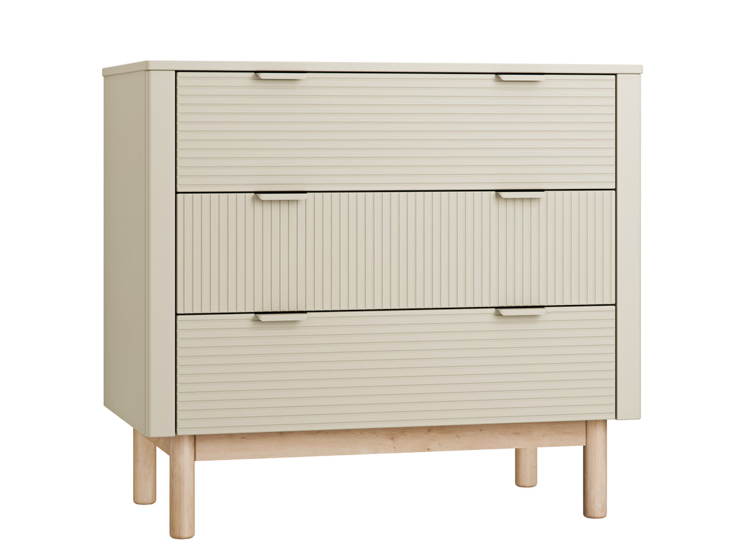 Champagne Pinio Miloo commode met 3 lades en houten poten