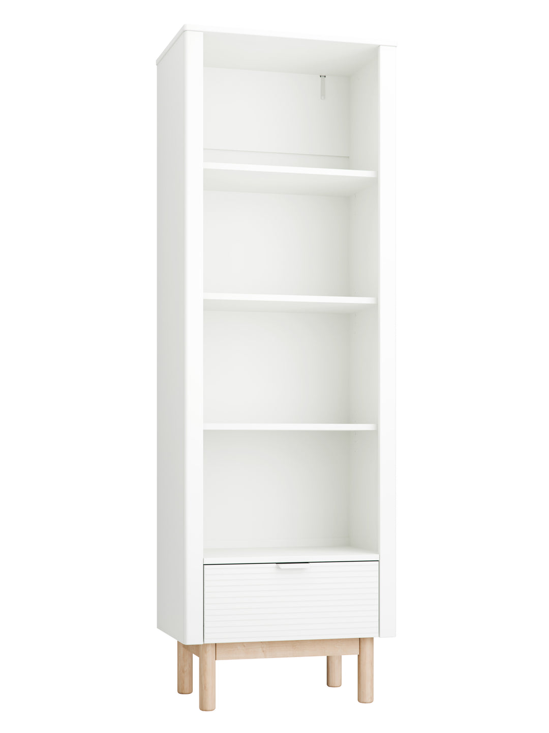Witte hoge Pinio Miloo boekenkast met houten poten en geribbelde fronten