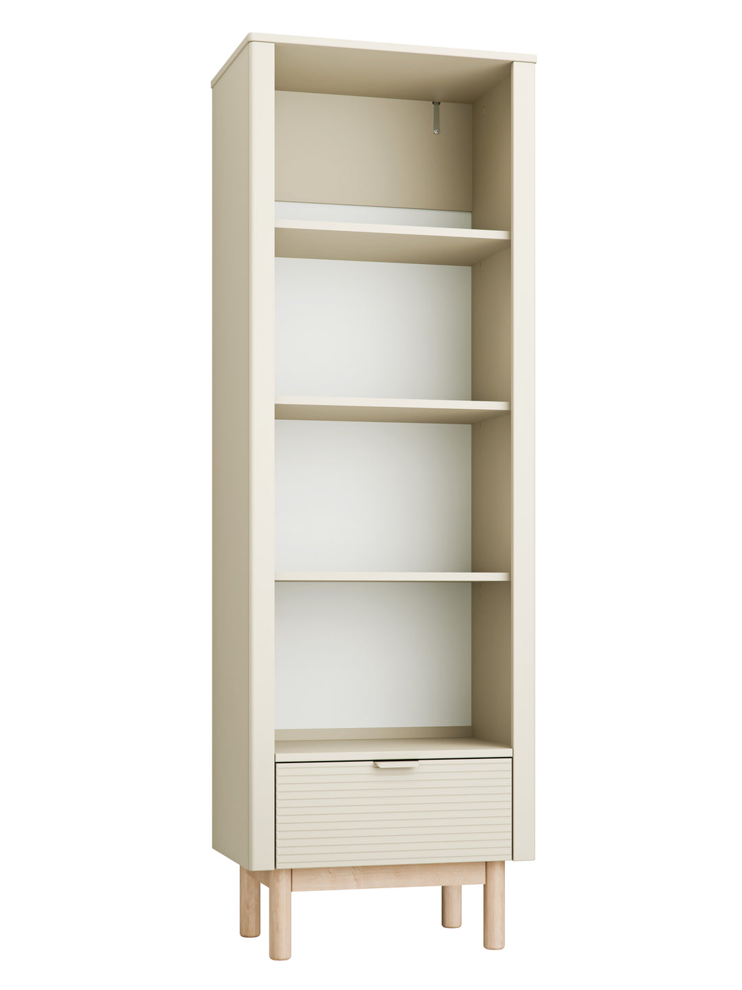 Champagne hoge Pinio Miloo boekenkast met houten poten en geribbelde fronten