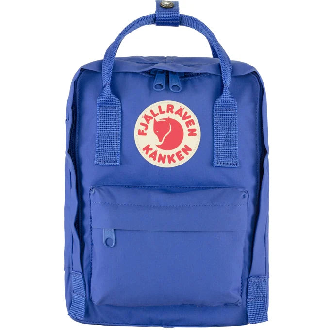 Kånken Mini rugzak in Cobalt Blue met reflecterend logo, zijvakken en handgreep