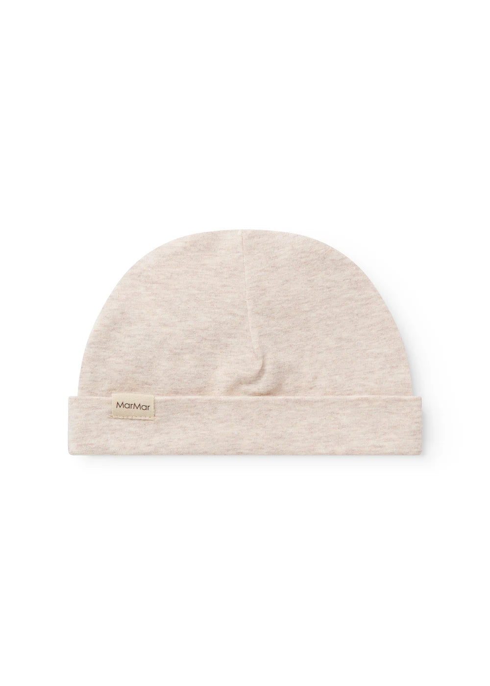 Zachte baby muts van MarMar in beige melange met omvouwbare rand