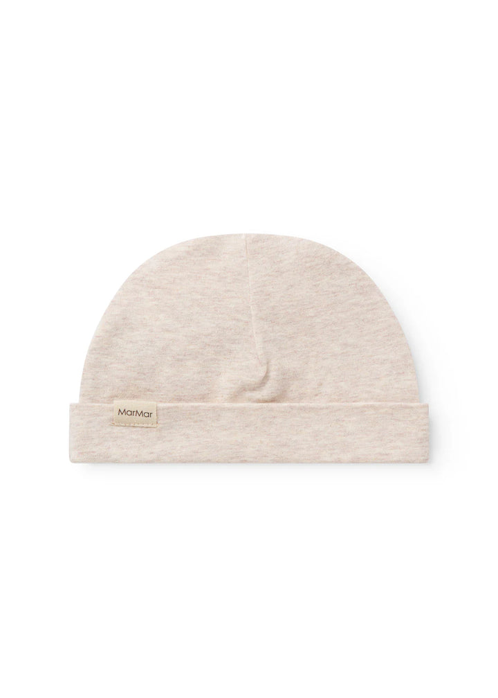 Zachte baby muts van MarMar in beige melange met omvouwbare rand