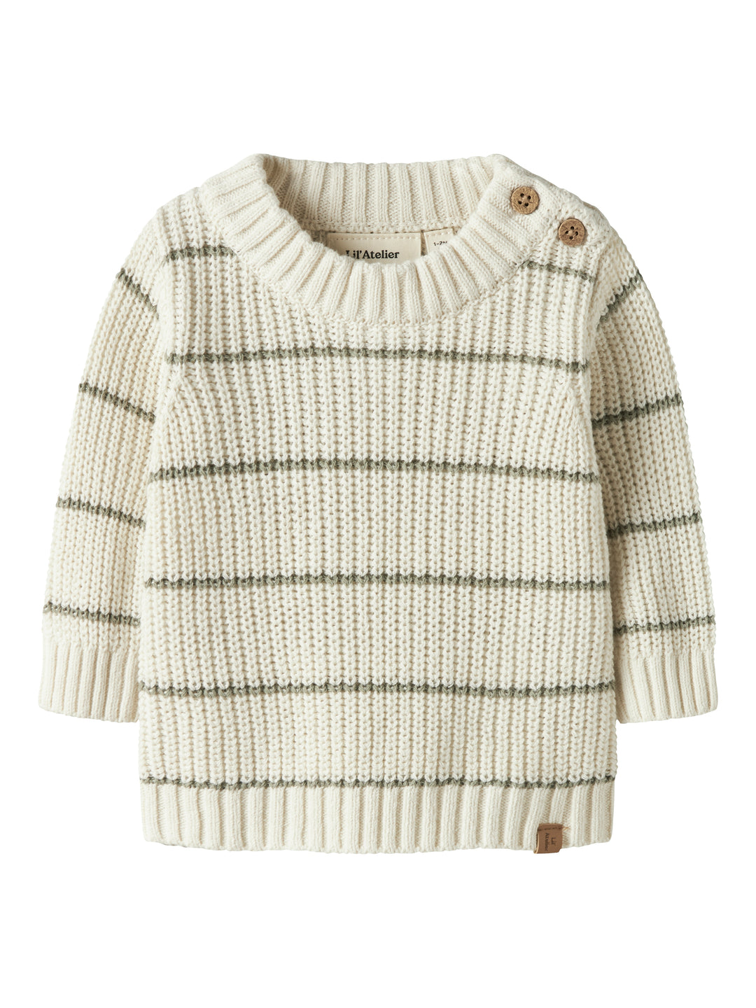 Lil Atelier Emlen trui met strepen en knoopjes in Turtledove