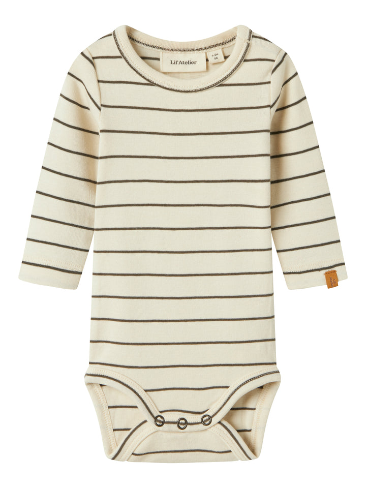 Lil Atelier babybody met strepen en lange mouwen in Turtledove