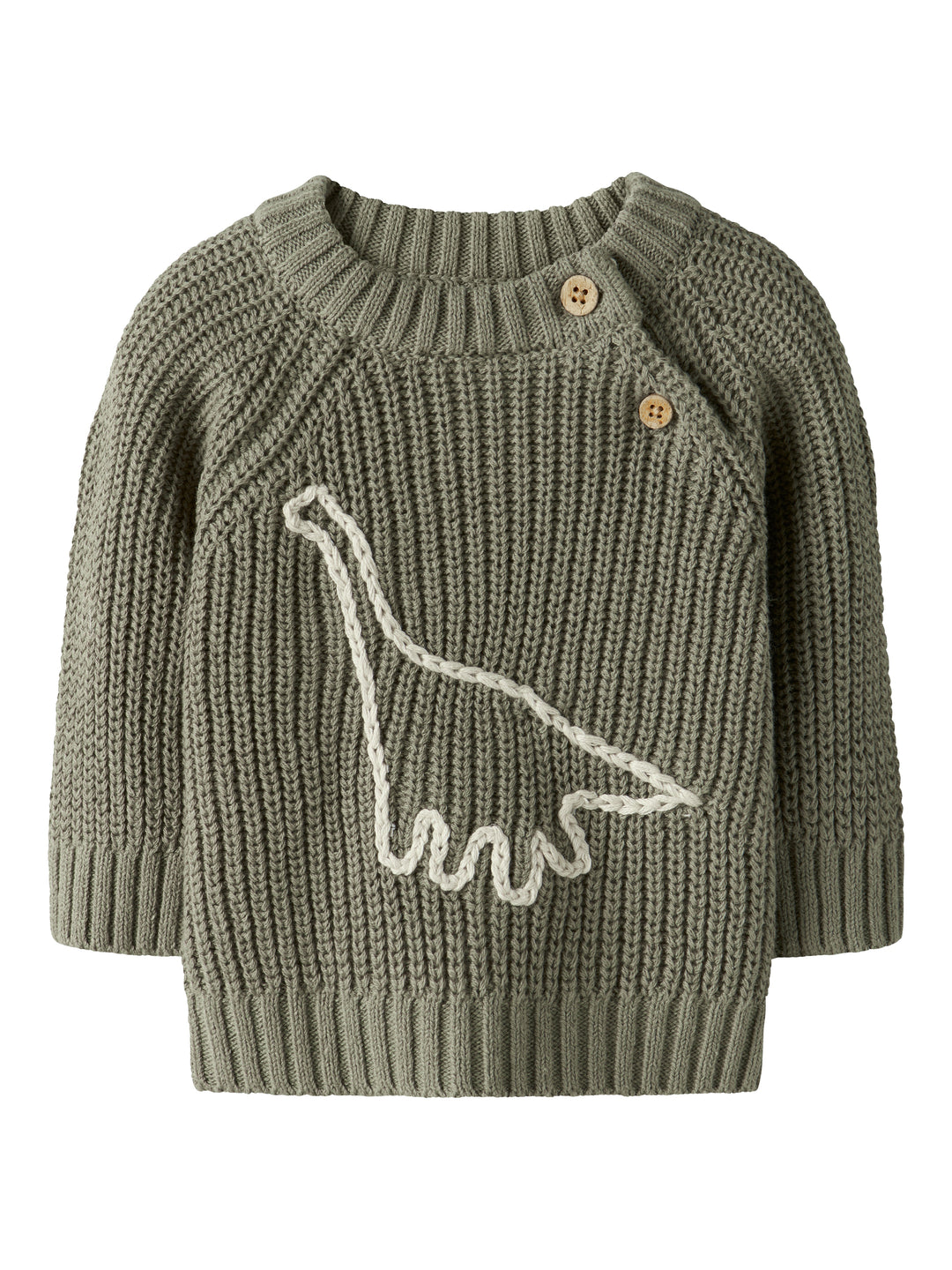 Lil Atelier trui met gebreide dino en knoopjes in Overland Trek