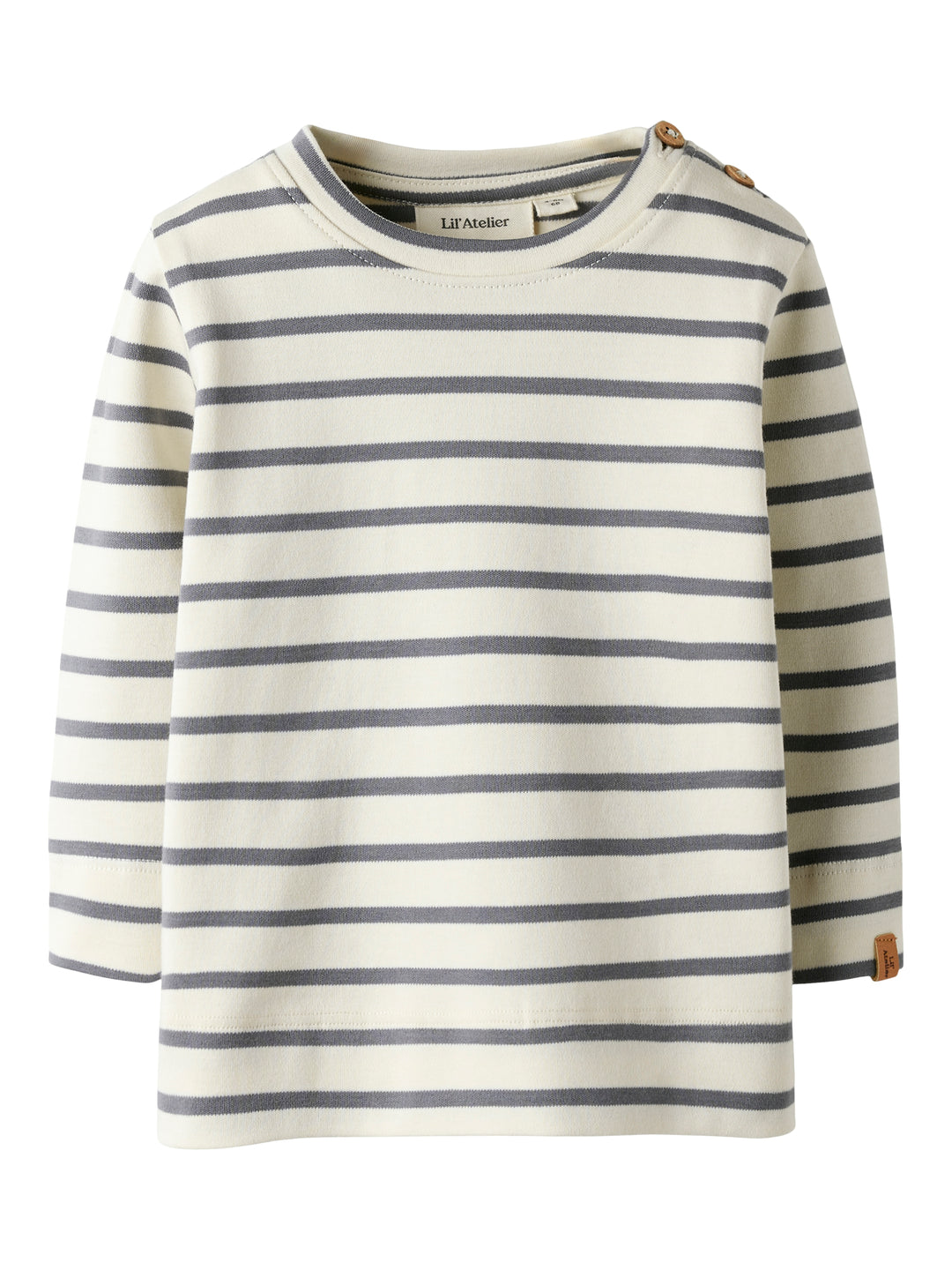 Lil Atelier gestreept jersey T-shirt met knoopjes in Turtledove