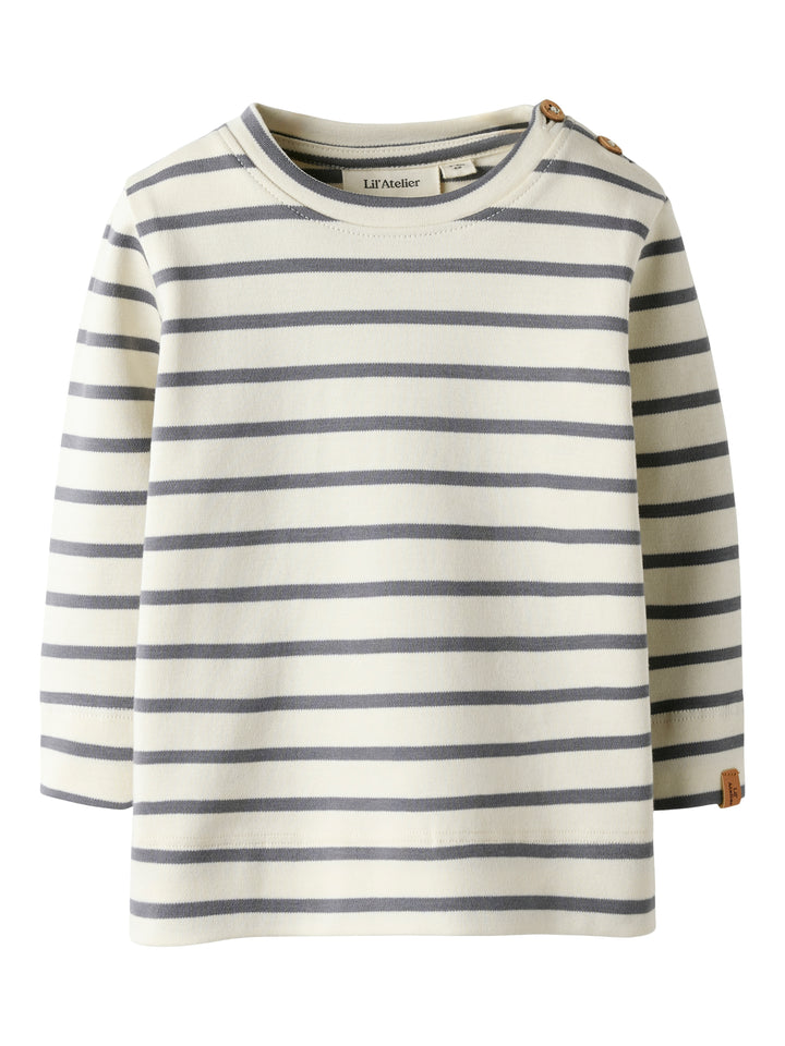 Lil Atelier gestreept jersey T-shirt met knoopjes in Turtledove