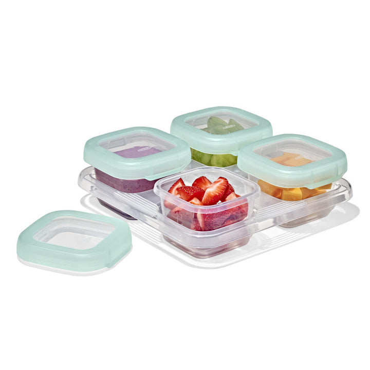 Vier OXO Tot diepvriesbakjes van 120 ml met afsluitdeksels in Opal-kleur