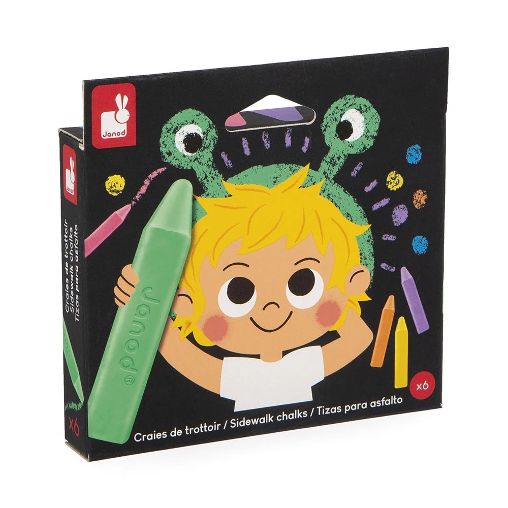 Janod stoepkrijt set in 6 felle kleuren in herbruikbare doos