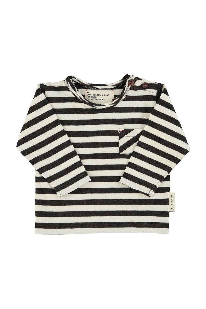Piupiuchick - T-shirt Baby Jersey Flame Stripes Ecru / Black