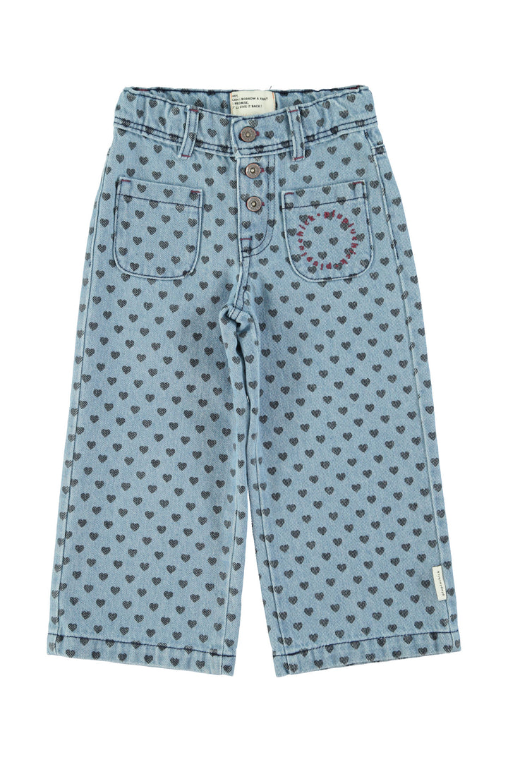Piupiuchick - Jeans Broek Flare Hearts Denim Washed Blue / Black