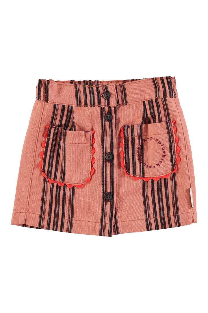 Piupiuchick - Rok Short Canvas Stripes Pink / Black