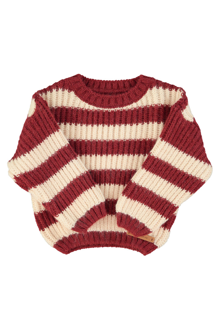 Piupiuchick - Trui Knitted Stripes Bordeaux / Light Pink