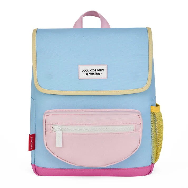 Hello Hossy Mini rugzak Sky Blue met kleurrijke details en verstelbare banden