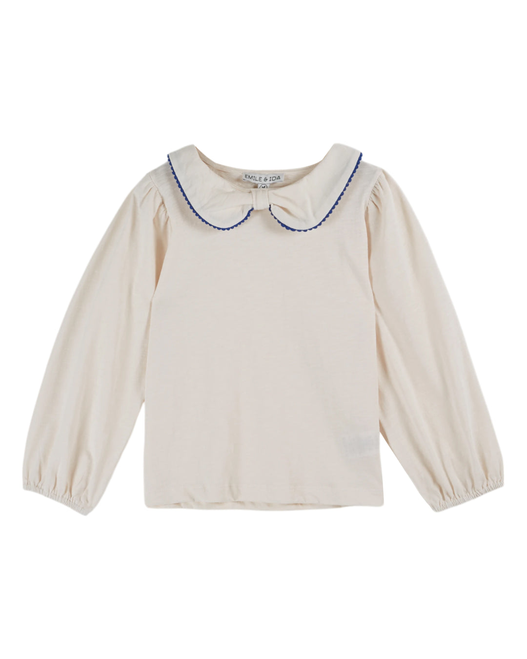 Crèmekleurige babyblouse van Emile et Ida met geschulpte kraag en lange mouwen
