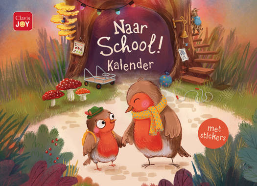 Kalender Naar School! van Clavis met Robin en kleurrijke stickers