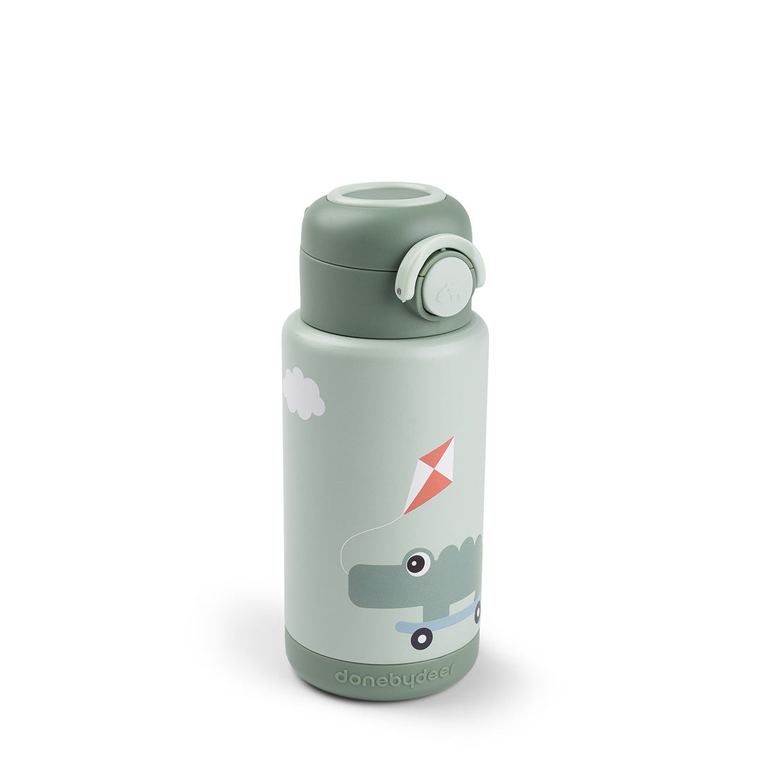 Isolerende drinkfles Done by Deer 340 ml in groene kleur met dierenprint