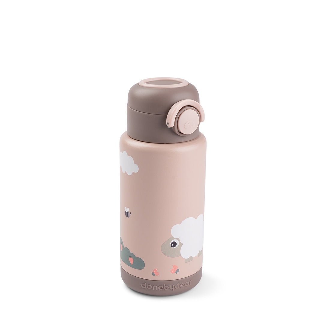 Isolerende drinkfles Done by Deer 340 ml in roze met dierenprint