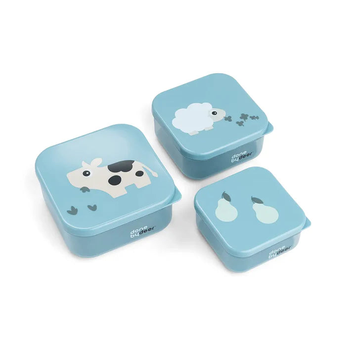 Set van 3 blauwe snackdoosjes Done by Deer met Dotti & Sheepy