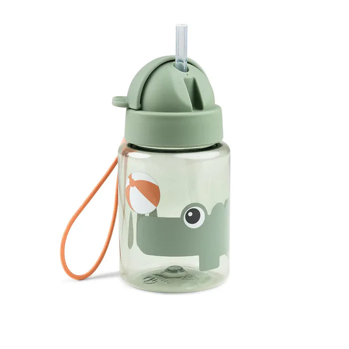 Drinkfles Done by Deer met rietje in groen en Croco print