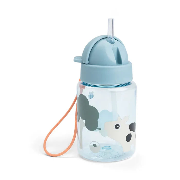 Drinkfles Done by Deer met rietje in blauw en Pigee print