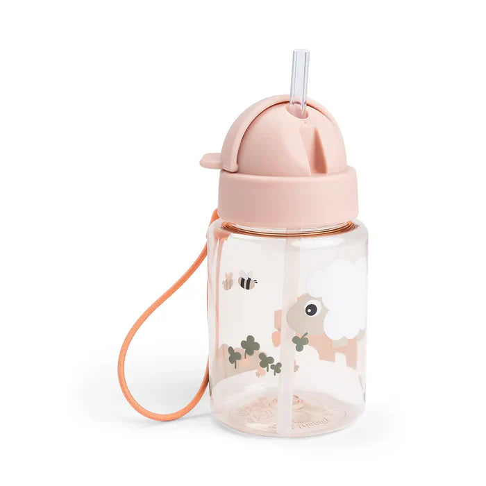Drinkfles Done by Deer met rietje in roze en Sheepy print