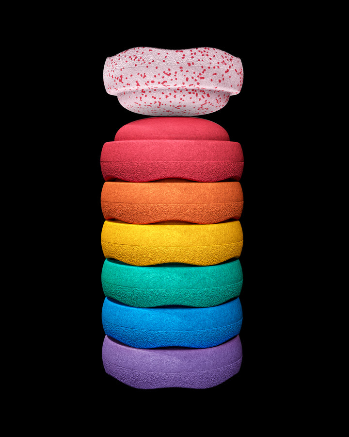 Stapelstein Mini Rainbow Classic kerstset – 6 + 1 blush speelstenen