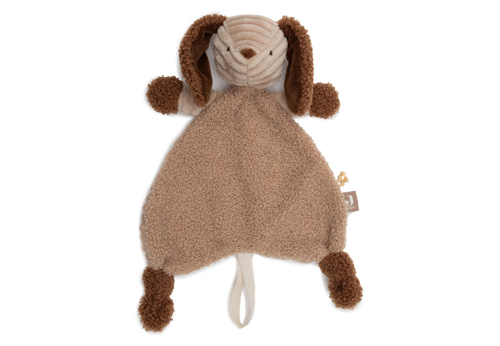 Jollein fopspeendoekje Diego Dog van ribstof in Biscuit met bouclé details