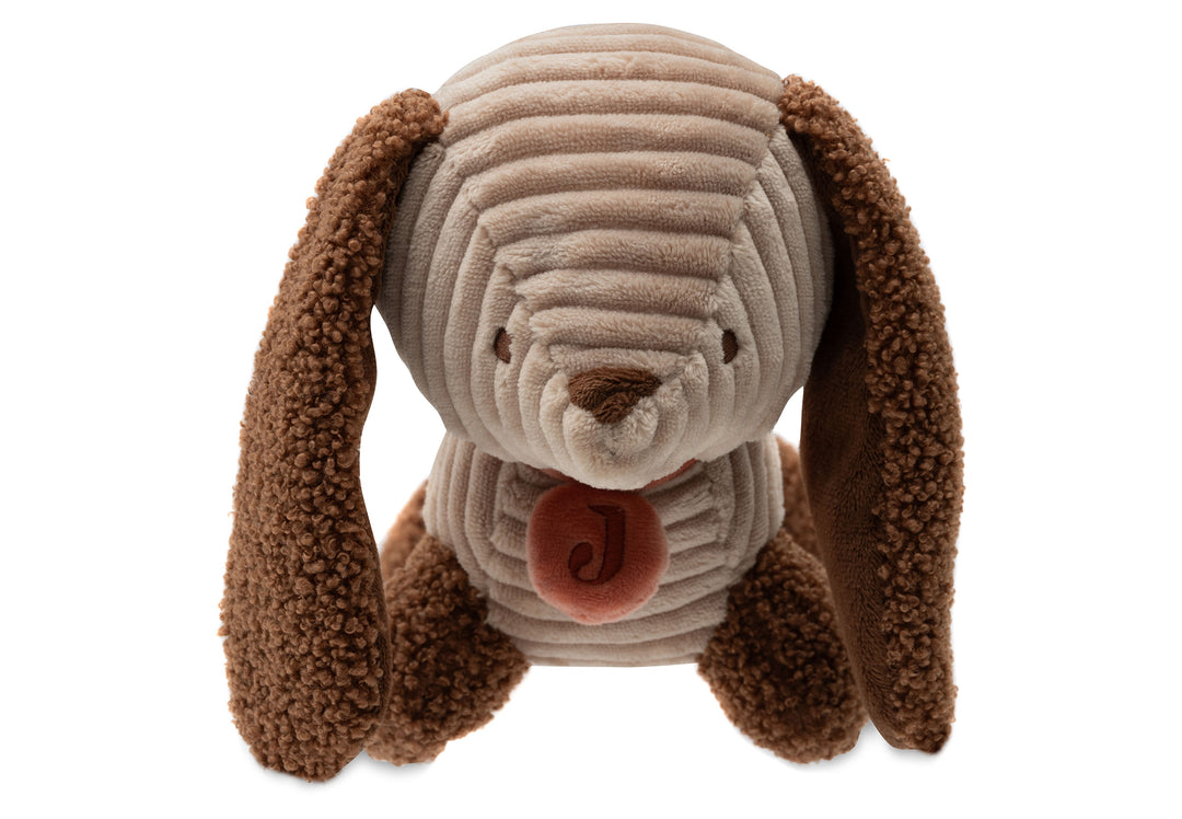 Jollein knuffel Diego Dog in Biscuit ribstof met bouclé oren en halsbandje