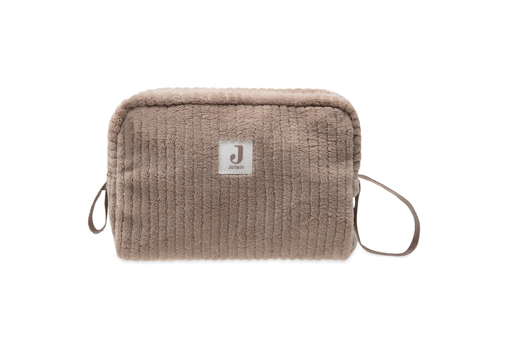 Jollein toilettas Cloudy Rib Milky Coffee met leaf print binnenkant