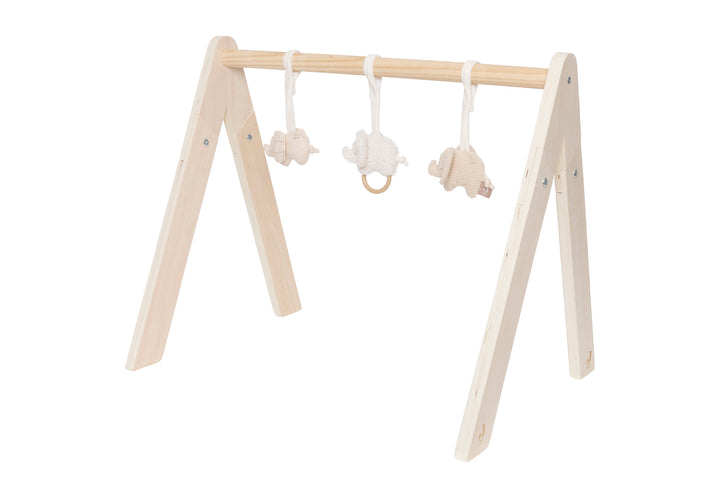 Jollein babygym speeltjes Elephant Tales met drie olifantjes van verschillende stoffen