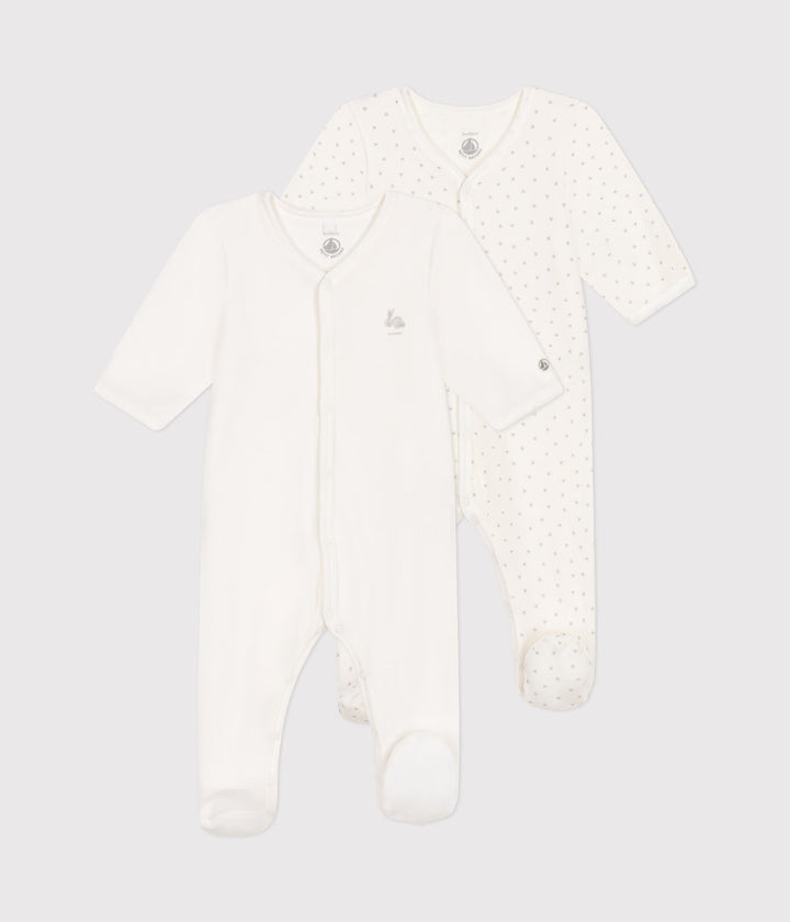 Set van 2 Petit Bateau baby pyjama’s met voetjes en drukknoopjes