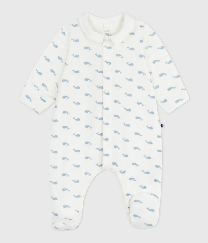 Uniseks Petit Bateau pyjama in fluwelen bouclé met kraagje