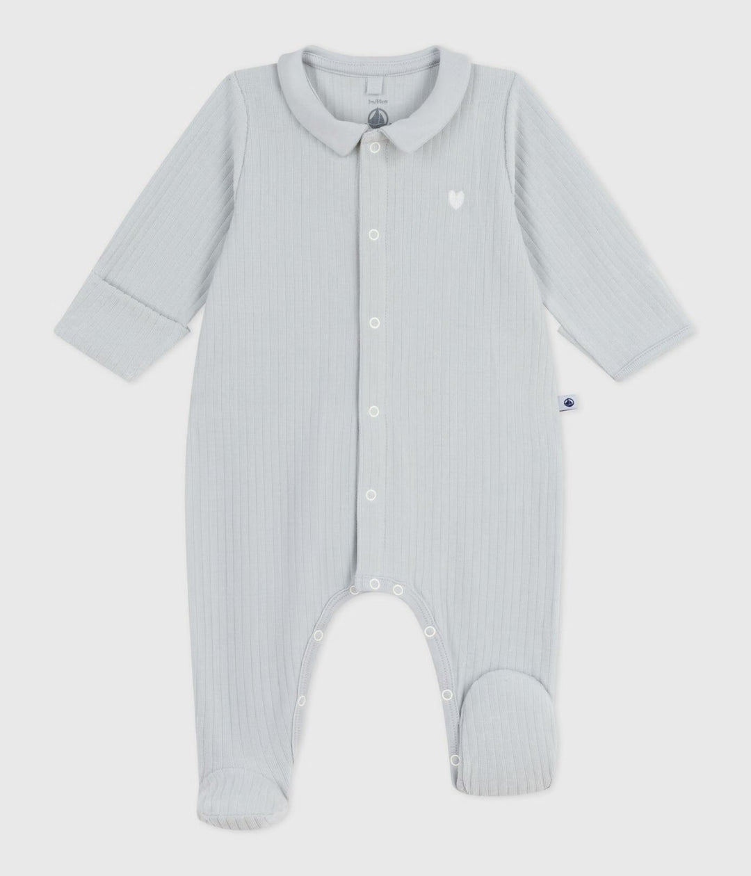 Petit Bateau pyjama blauw met wit hartje en kraagje