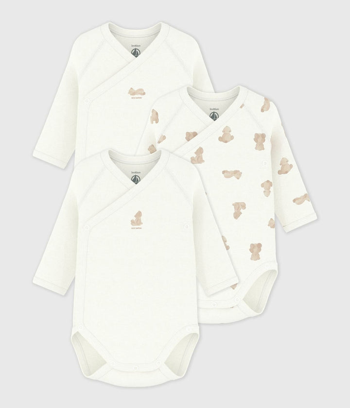 Petit Bateau 3-pack body’s met beerprint en effen designs voor baby’s