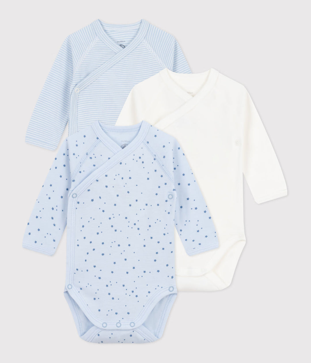 3-pack Petit Bateau jongensrompers van ribstof met drukknopen