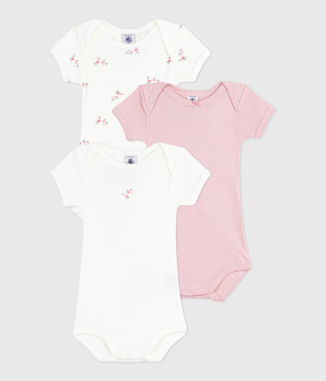 3-pack Petit Bateau meisjesbody’s korte mouw met bloemenprint