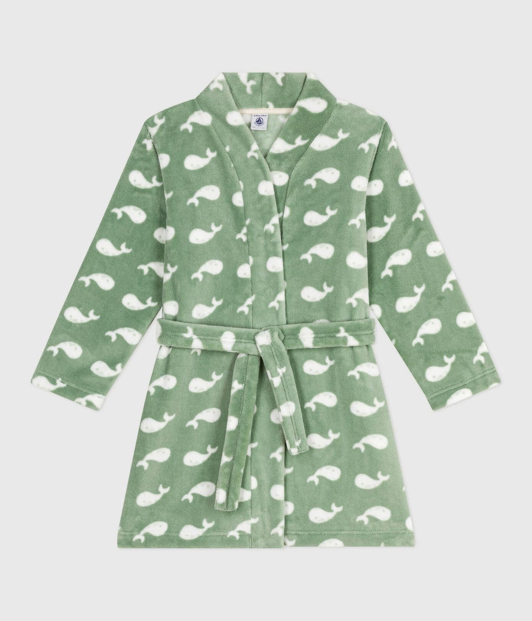 Petit Bateau fleece badjas met walvissenprint in Saule / Marshmallow