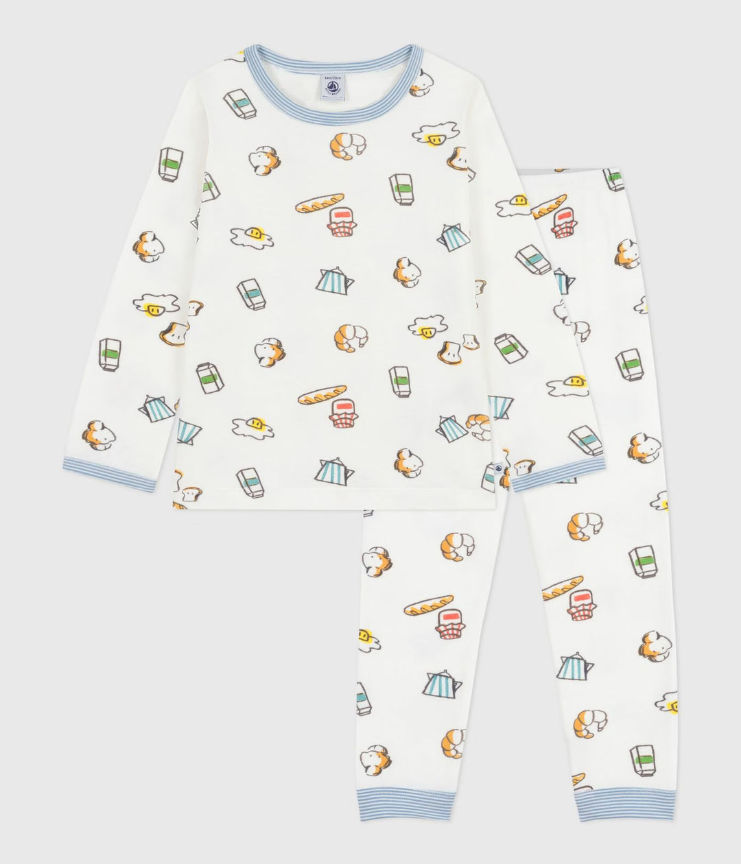 Petit Bateau 2-delige pyjama met ontbijtprint in Marshmallow / Multico