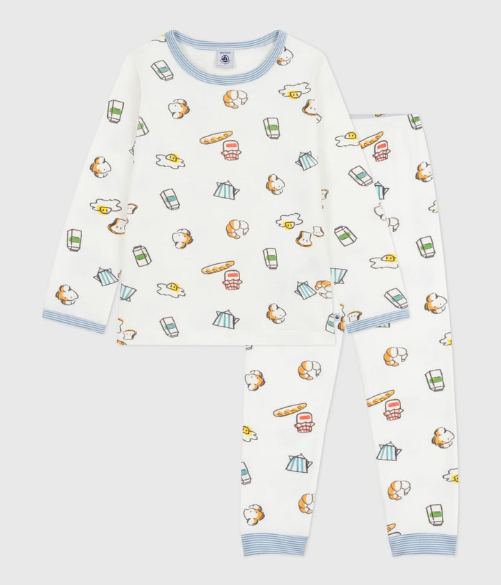 Petit Bateau 2-delige pyjama met ontbijtprint in Marshmallow / Multico