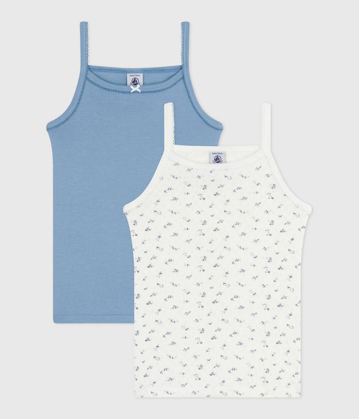Petit Bateau 2-pack onderhemden met spaghettibandjes in Flowers / Blue