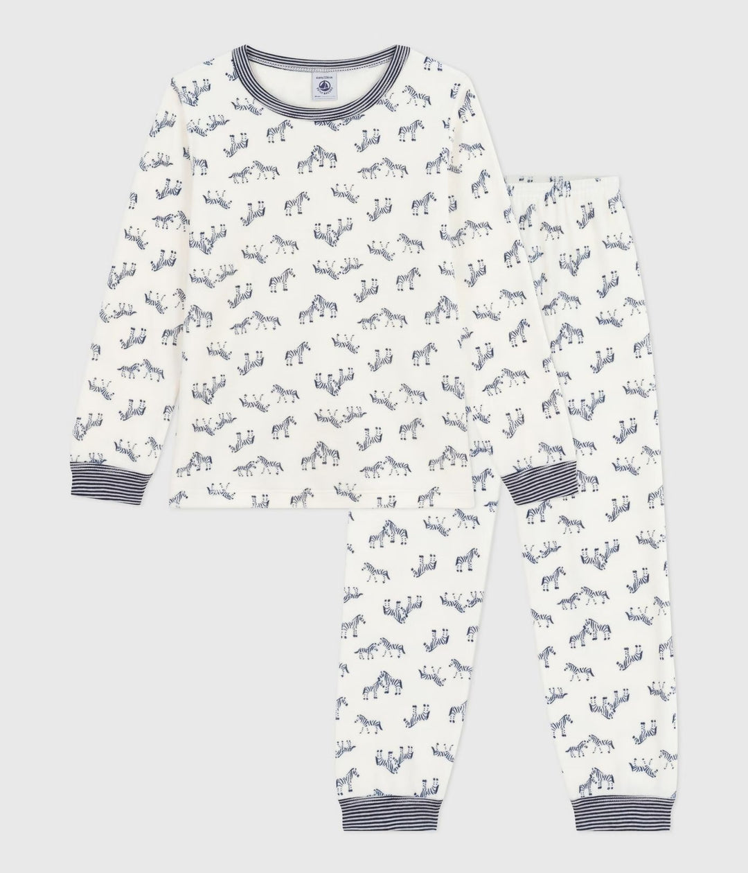 Petit Bateau 2-delige pyjama met zebra print in Milk / Soir