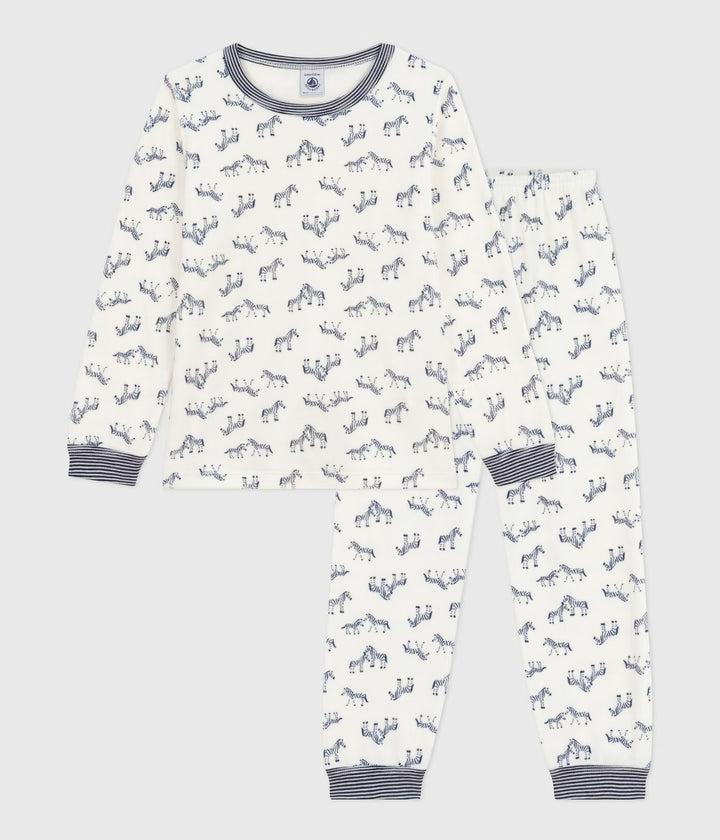 Petit Bateau 2-delige pyjama met zebra print in Milk / Soir