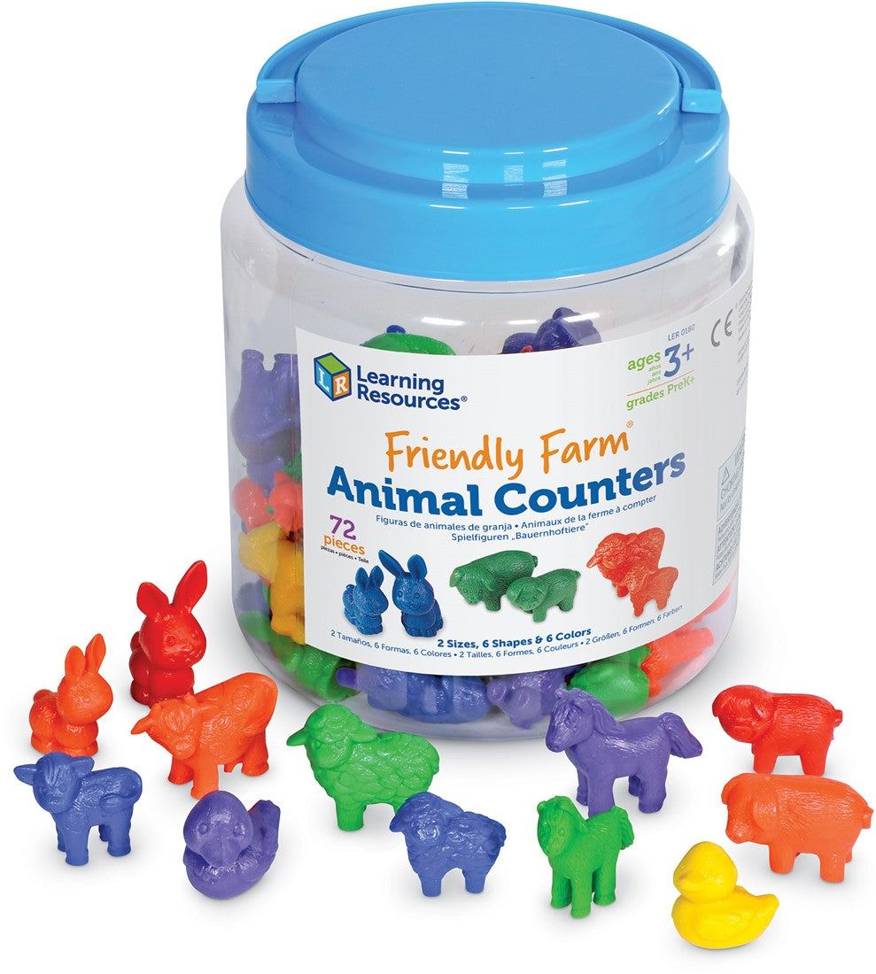 Set van 72 Friendly Farm Animal Counters met boerderijdieren in zes kleuren