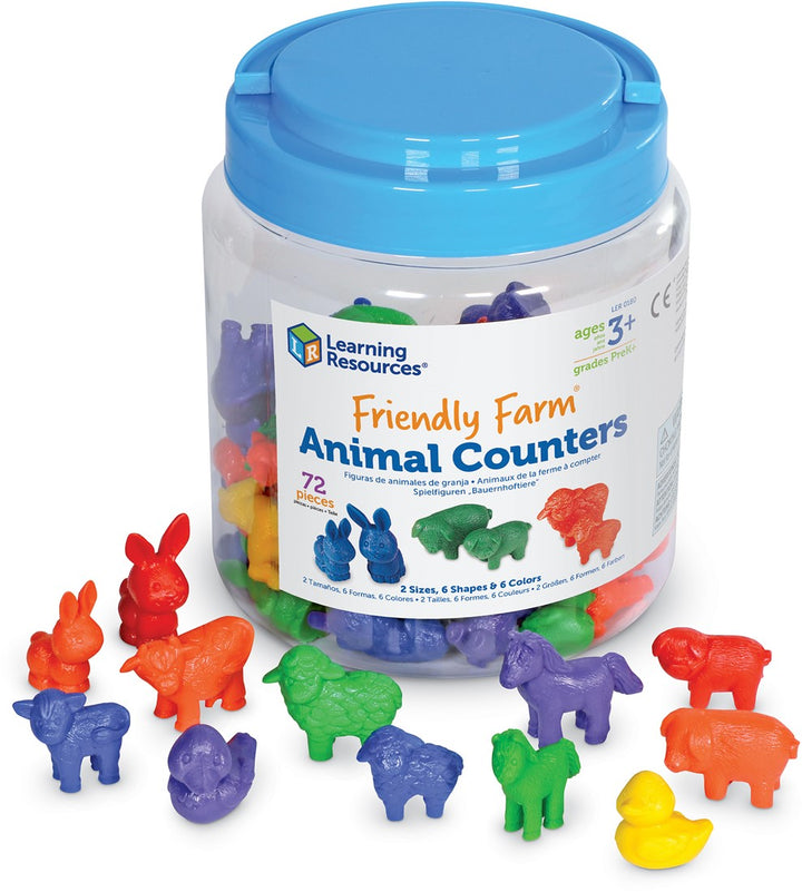 Set van 72 Friendly Farm Animal Counters met boerderijdieren in zes kleuren