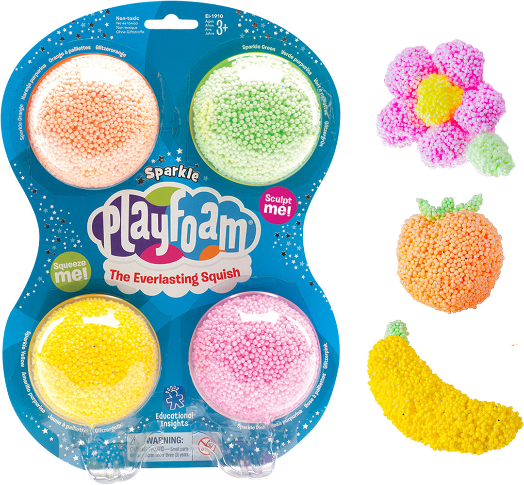 Playfoam Sparkle 4 Pack in reiskoffer met vormpjes en glitterkleuren