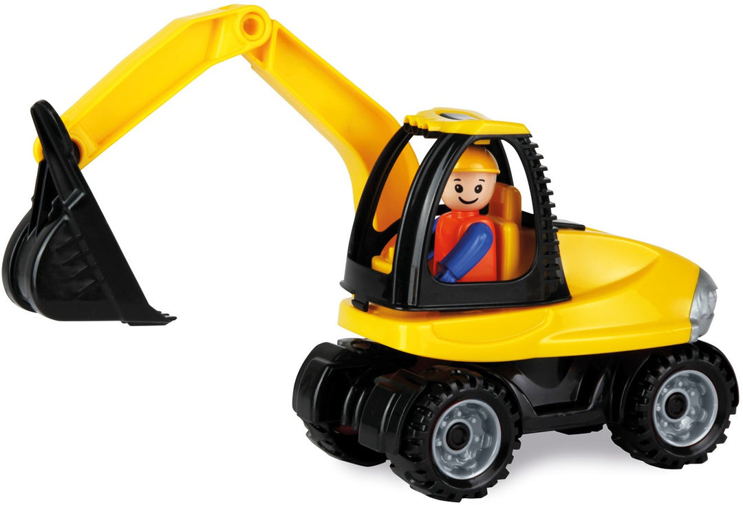 Lena Truckies graafmachine 25cm met speelfiguur en verstelbare arm, geel